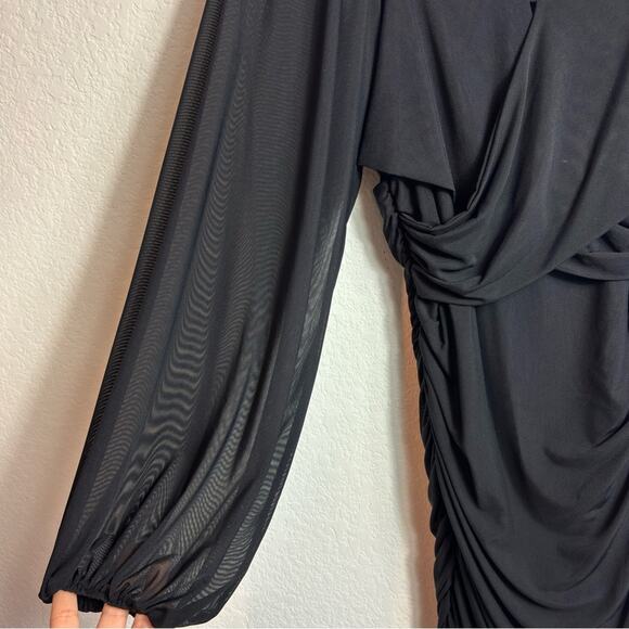 ZESICA WOMEN'S SEXY V-NECK BLACK BODYCON MINI DRESS WITH LONG SLEEVES LARGE NEW - Picture 9 of 10